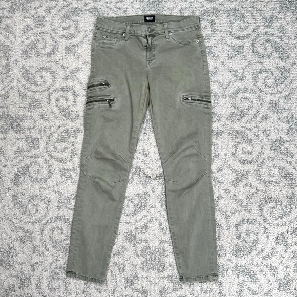 Hudson Mystic‎ Super Skinny Crop Distressed Army Green Jeans Women's Size 29 EUC - Picture 1 of 14